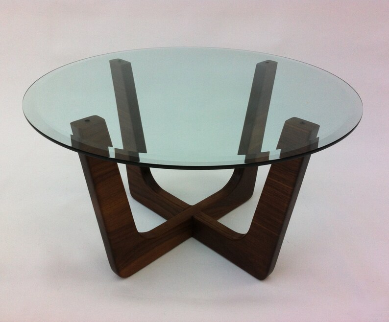 Quick Ship 28 Mcm Round Glass Top Mid Century Modern Coffee Tail Table Pearsall Inspired Solid Walnut