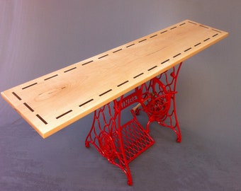Modern Console Table - Hall Entry Table "Stitch" by Studio 1212 Furniture - Modern Red Vintage Singer Sewing Machine Base