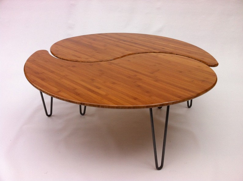Yin Yang Nesting Large Round Coffee Table Mid Century Modern In Your Choice Of Caramelized Or Natural Bamboo Comes As A Pair Two