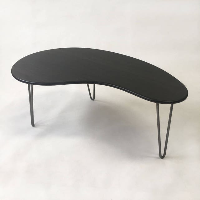 Black Mid Century Modern Coffee Table Kidney Bean Shaped Image 0