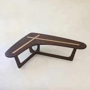 Pearsall Inspired 54x42 Boomerang Cocktail Table in Solid Walnut with Maple Inlay - Mid Century Modern - Atomic Era Inspired
