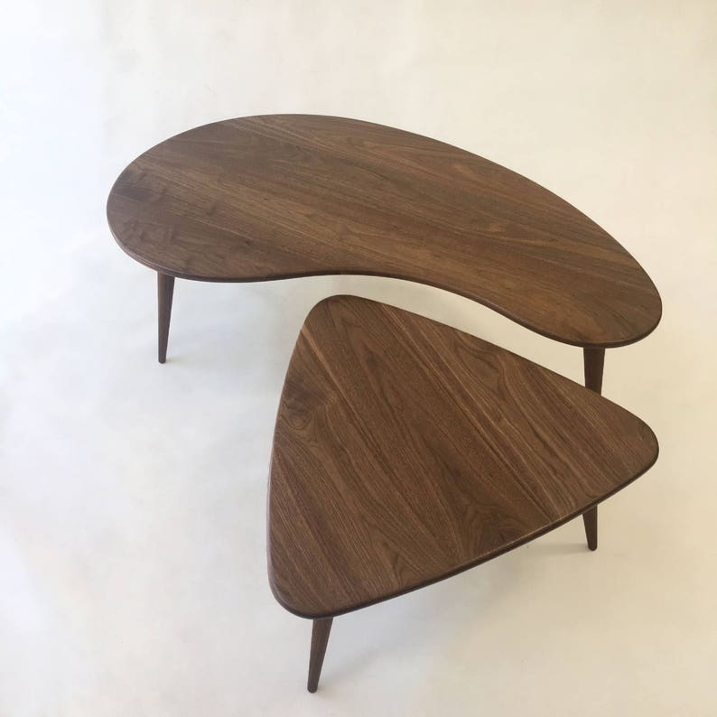 Nesting Kidney Bean Guitar Pick Coffee Tables Mid-Century Modern Atomic Era Design In Solid Walnut with Solid Walnut Tapered Legs image 3