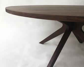 Round Dining Table - Solid Walnut with Modern Sculptural Solid Walnut Legs - 75" - Seats 6-8