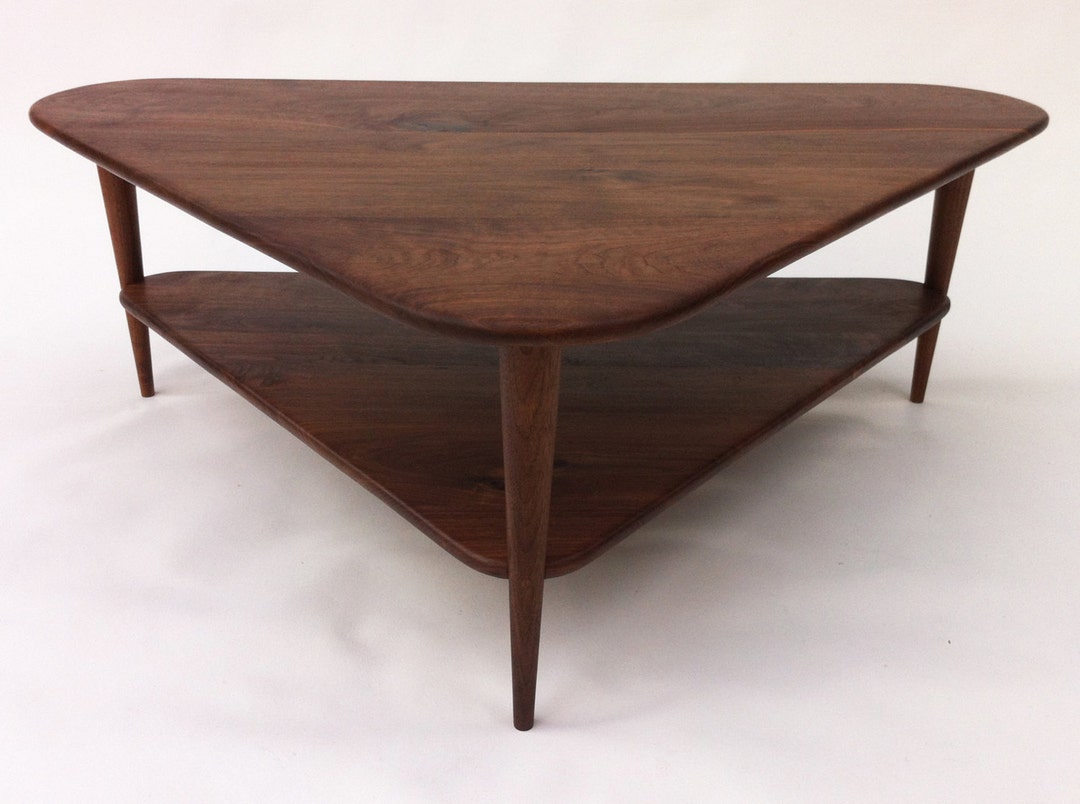 Mid Century Modern Coffee Table W/ Shelf Triangle Cocktail Table in
