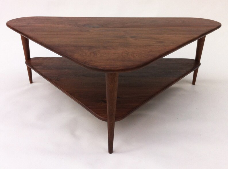 Mid Century Modern Coffee Table W/ Shelf Triangle Cocktail Etsy