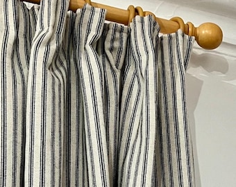 Woven Ticking stripe curtains, heavy weight fabric, fully interlined and made to order
