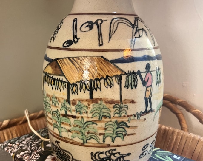Hand painted English pottery lamp, circa 1970s