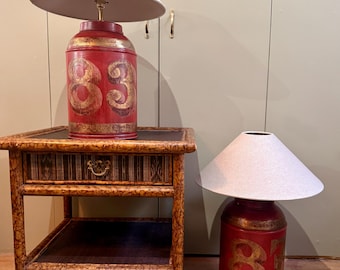 A pair of rare 19th Century American Toleware Tea Caddy Lamps