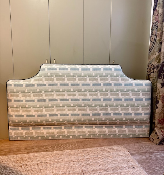 Bespoke upholstered floor-standing headboard in your own fabric with optional piping, in a range of shapes and sizes