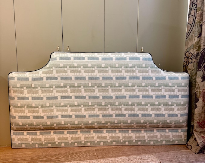 Bespoke upholstered floor-standing headboard in your own fabric with optional piping, in a range of shapes and sizes