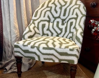 Antique Napoleon III Chauffeuse Chair, Custom Upholstery