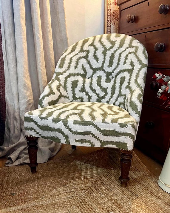 Antique Napoleon III Chauffeuse Chair, Custom Upholstery