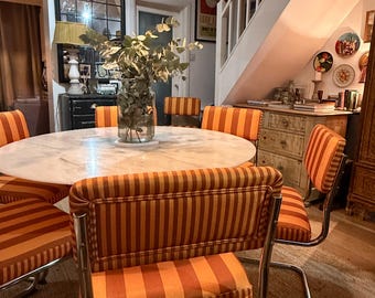 Vintage style Cantilever dining chairs in Colours Of Arley stripes - priced per chair, 6 available