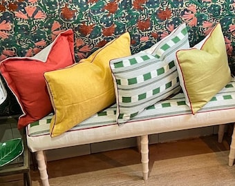 Handmade 100% Pure Linen piped cushion covers 60cm x 35cm