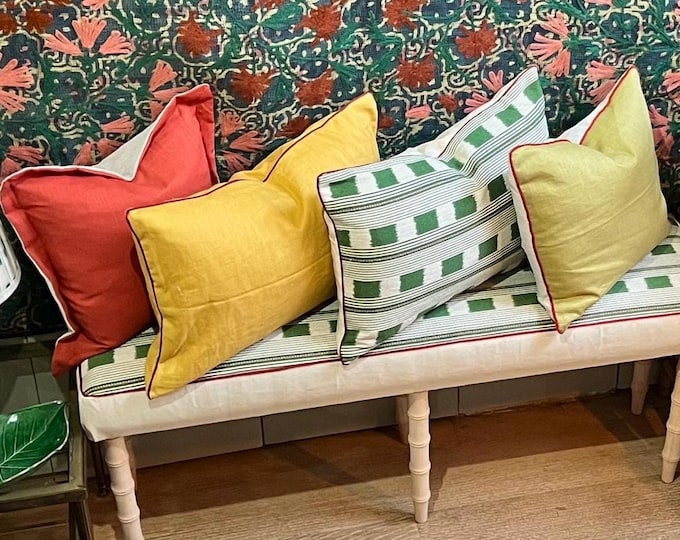 Handmade 100% Pure Linen piped cushion covers 60cm x 35cm