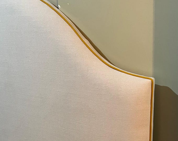 Bespoke 100% linen pillowstop headboard with contrasting piping detail and strutted leg or wall fixings in various colours