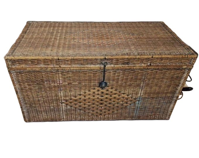 Vintage wicker ottoman blanket box