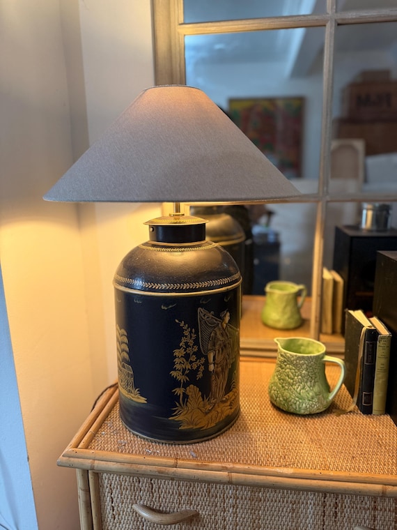Striking Antique style Chinoiserie Tea Caddy Lamp - two available. Price per lamp