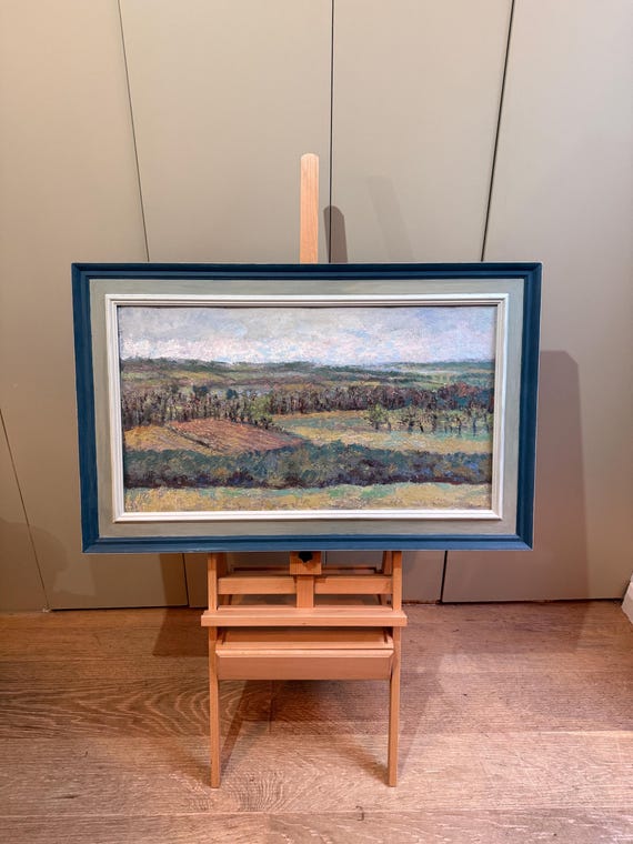 Mid-Century Landscape Oil Painting by Simon Goldberg, Framed Canvas