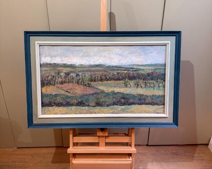 Mid-Century Landscape Oil Painting by Simon Goldberg, Framed Canvas
