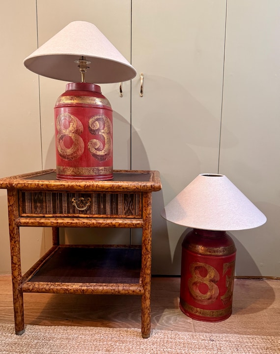A pair of rare 19th Century American Toleware Tea Caddy Lamps