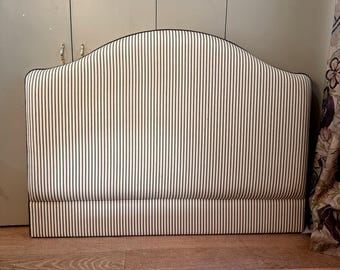 Ticking Stripe Upholstered Headboard, Bespoke Piped Design
