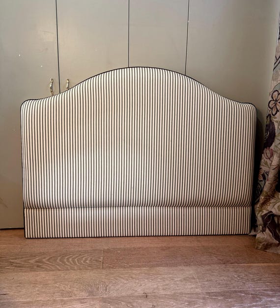Ticking Stripe Upholstered Headboard, Bespoke Piped Design