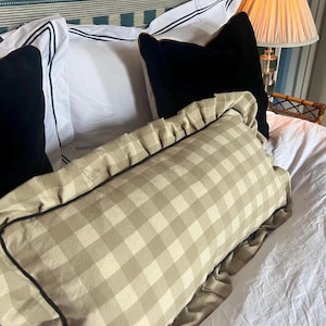 Handmade frilly gingham cushion with piping detail and invisible zip in various sizes and colours