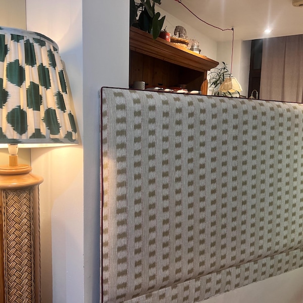 Ikat Stripe Linen Headboard with Piping and 12 shapes to choose from