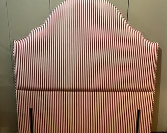 Bespoke Ticking Stripe upholstered floor-standing piped headboard, in a choice of colours, shapes and bed sizes.
