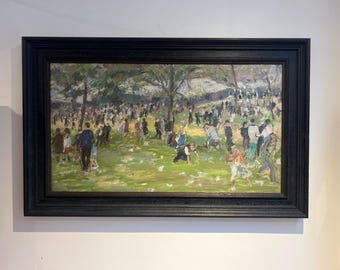 Large Mid-century Oil on board, “A Day in the Park” by British Artist Simon Goldberg (1916-2002)