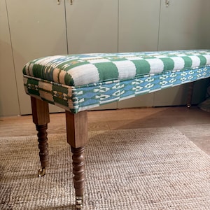 Bespoke Christopher Farr Cloth Chubby Check upholstered bench with turned bobbin legs image 13