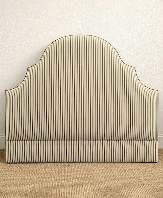 Ticking Stripe Upholstered Headboard, Bespoke Piped Design
