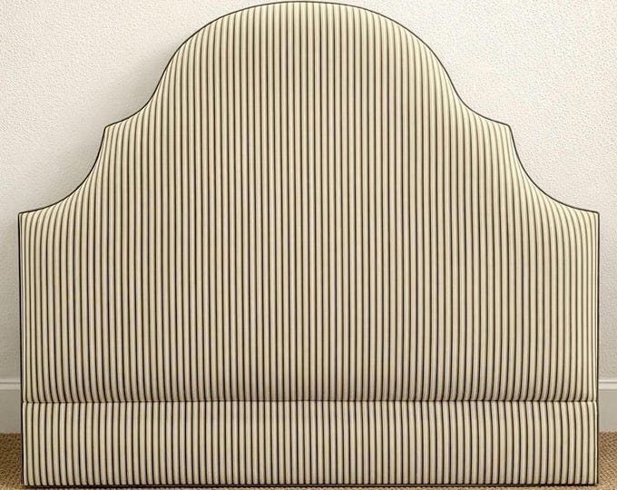 Ticking Stripe Upholstered Headboard, Bespoke Piped Design