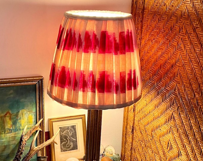Traditional handmade,  block printed red Ikat lamp shade, pleated or ruched in various sizes