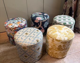 Bespoke Pill Stool / Ottoman, designer upholstery