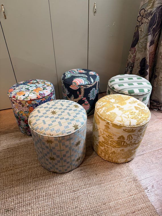 Bespoke Pill Stool / Ottoman, designer upholstery