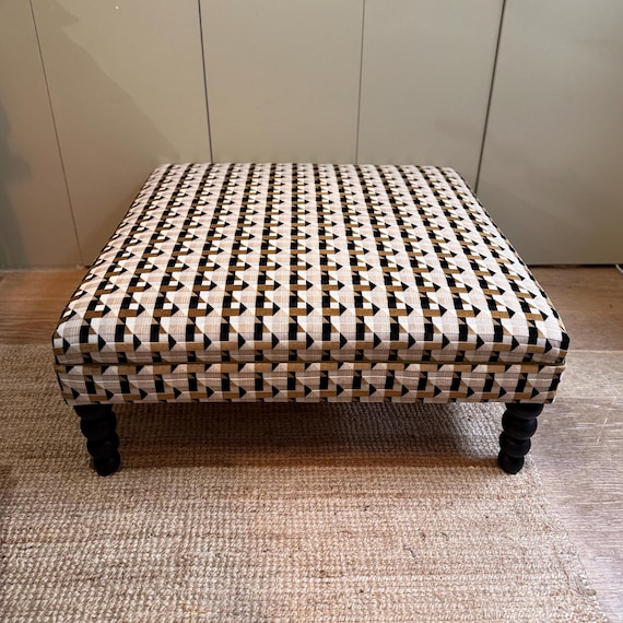 Bespoke Velvet Ottoman Footstool: Kirkby Design, Geometric Print