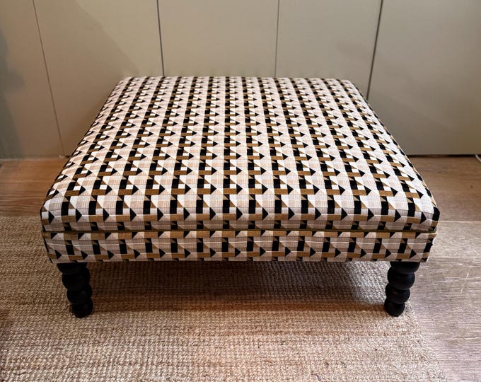 Bespoke Kirkby Design Piccadilly Ottoman footstool in custom sizes and a choice of contrasting piping and turned legs