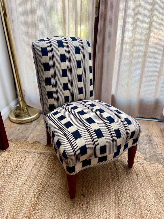 Antique Napoleon III Slipper Chair, Christopher Farr Cloth Lost and Found Upholstery