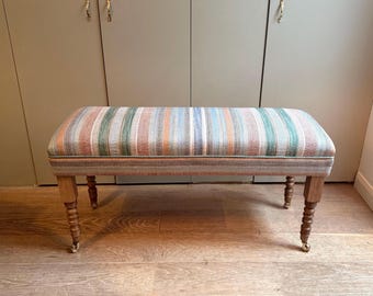 Bespoke bench with turned legs in customer’s own material or a fabric supplied by us