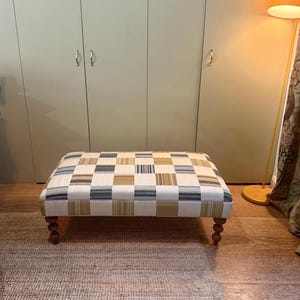Bespoke Ottoman Footstool, Client Fabric, Turned Beech Legs, Custom Sizes Available