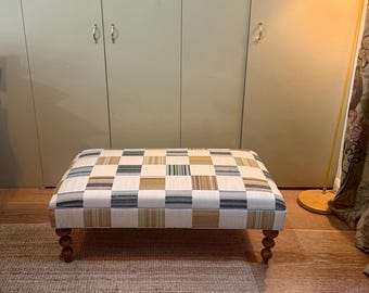 Bespoke footstool ottoman in client's own fabric, custom sizes available and a choice of turned wooden legs