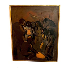 Large abstract oil painting, signed ZL and dated in a gold frame