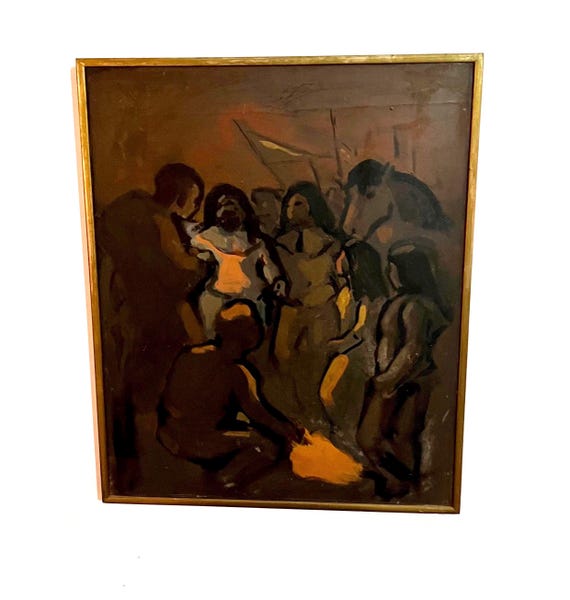 Large abstract oil painting, signed ZL and dated in a gold frame
