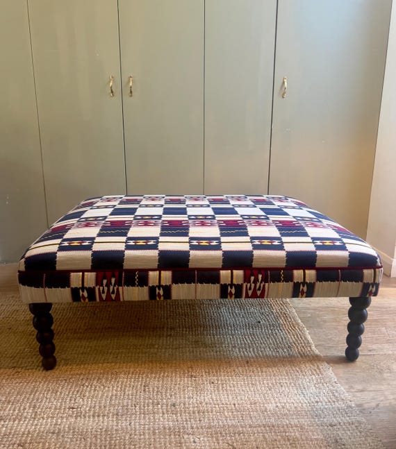 Christopher Farr Chubby Check Ottoman Footstool: Bespoke sizes, piped finish