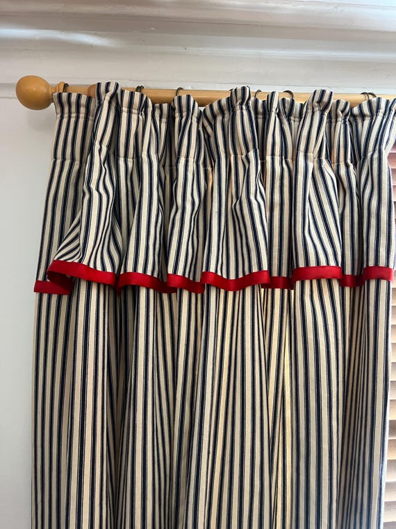 Ticking stripe flop curtain, fully lined, in a range of colours and sizes