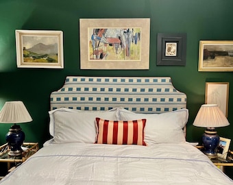 Bespoke upholstered headboard in Christopher Farr Cloth, choice of design and bed size