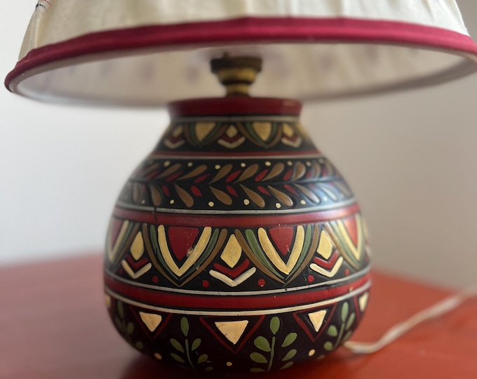 Small, unique colourful pottery lamp, circa 1970’s