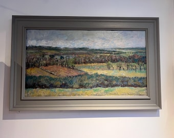 Large Mid-century Oil on canvas, “View Across the Valley” by British Artist Simon Goldberg (1916-2002) - newly framed